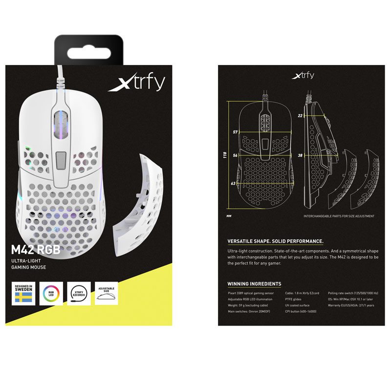 xtrfy m42 wireless gaming mouse, rgb bianco